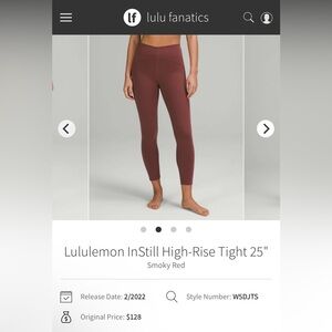 Lululemon InStill High-Rise Tight 25” in Smoky Red Women’s Size 16